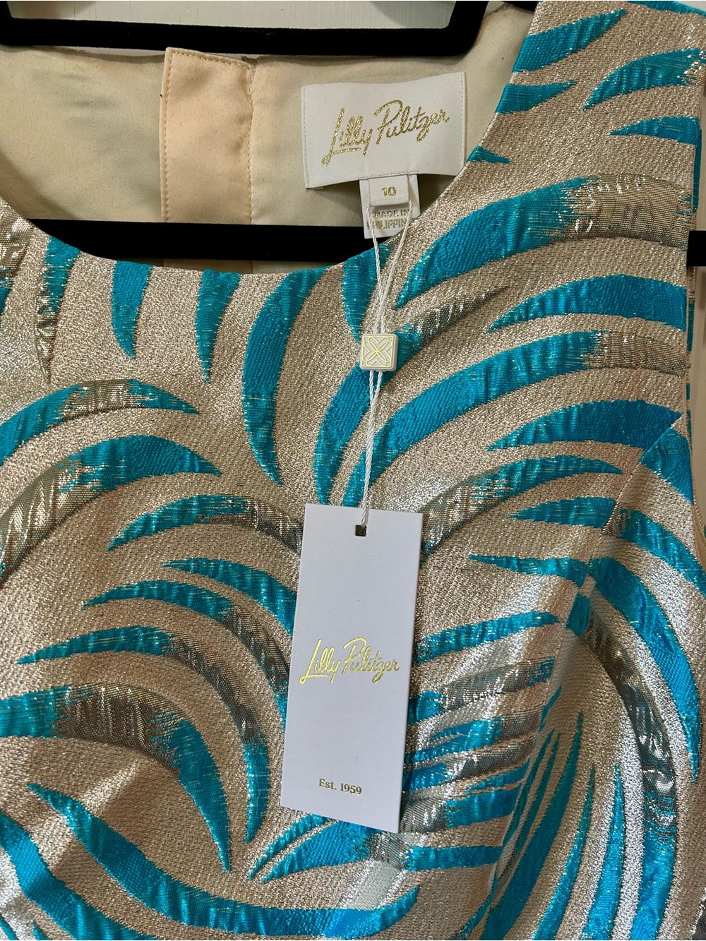 Lilly Pulitzer Faylinn Shift Dress Breezy Aqua Midnight Sparks Brocade 10 NWT - Picture 3 of 14